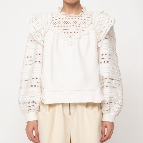 Sea New York Tops - Sea New York White Eyelet Lace Paneled Blouse